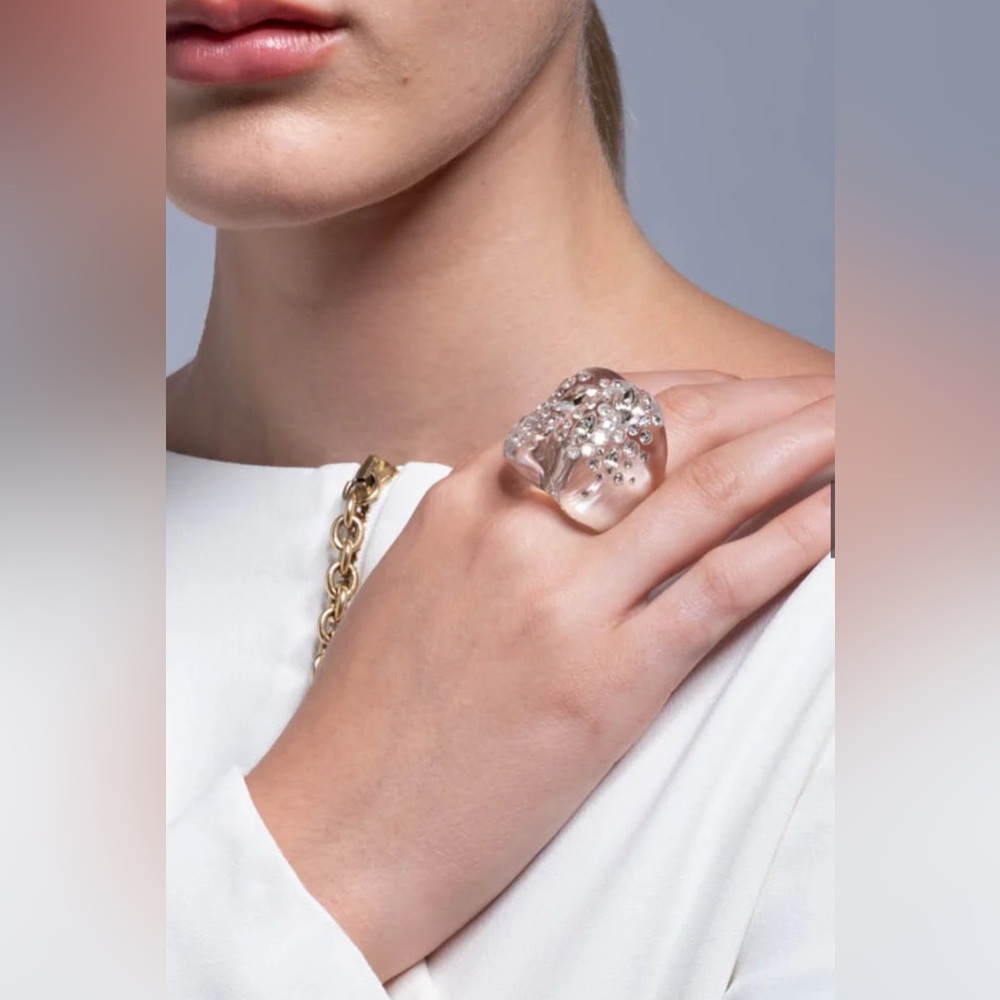 ALEXIS BITTAR Confetti Crystal Lucite Puffy Ring- Clear Size 9 - Picture 2 of 10